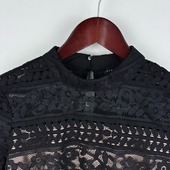 English Factory Top Black Floral Lace Victorian Bell Sleeves Blouse Dainty Sz S* - Picture 4 of 11